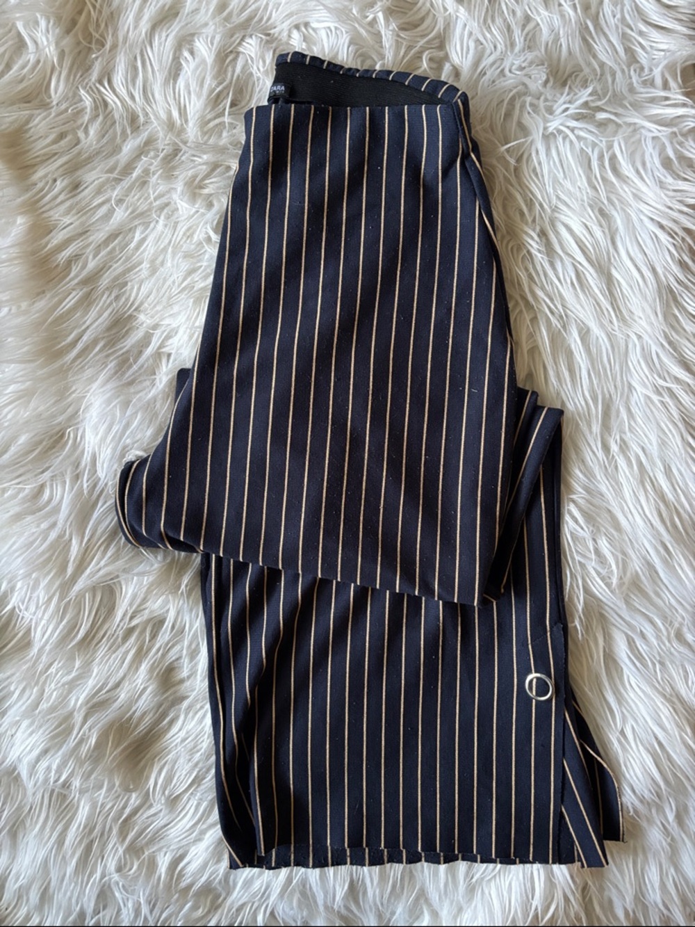 Navy Pinstripe Wide-Leg Pants